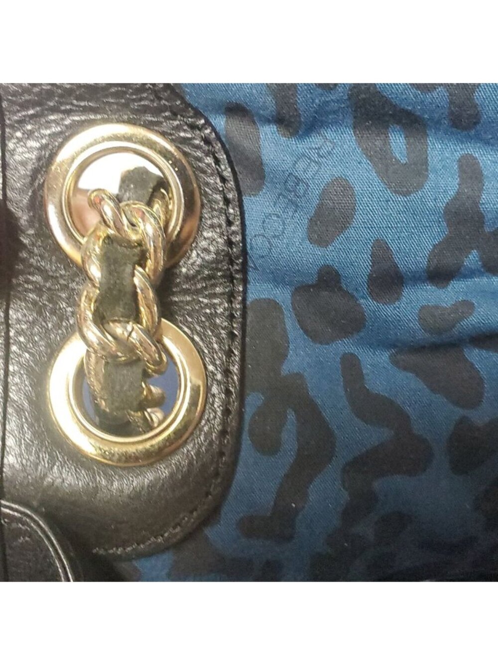 Rebecca Minkoff Quilted Black Leather Crossbody Bag With Gold Chain Strap & Blue - Picture 3 of 16